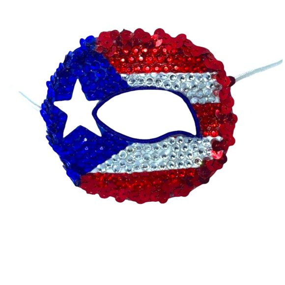Puerto Rico Eye Patch Masquerade Mask with Crystals and Rhinestones - Picture 2 of 2